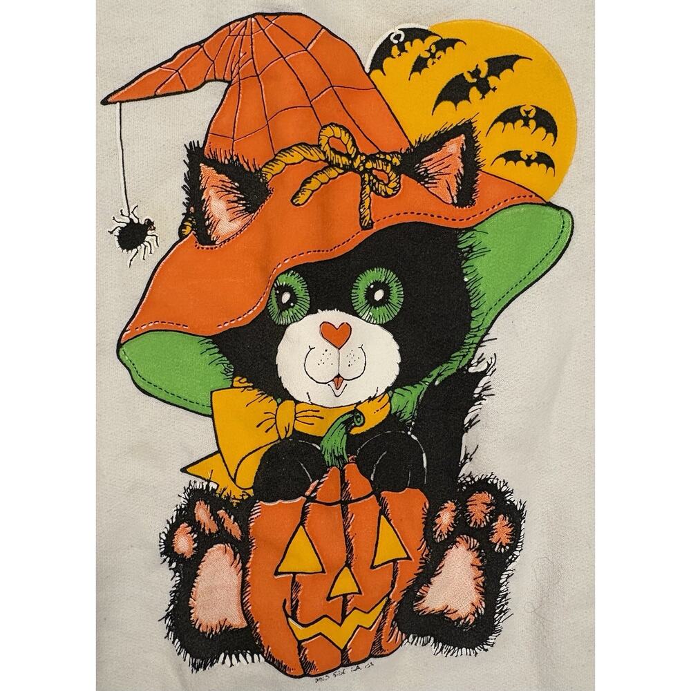 Vintage Cat Halloween Crew Neck Sweatshirt Women’s Large White Fun - Picture 2 of 6